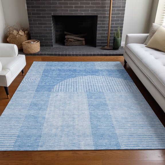 Addison Rugs Chantille Indoor/Outdoor Transitional Art Deco Blue Washable Rectangle Rug, 3' x 5'