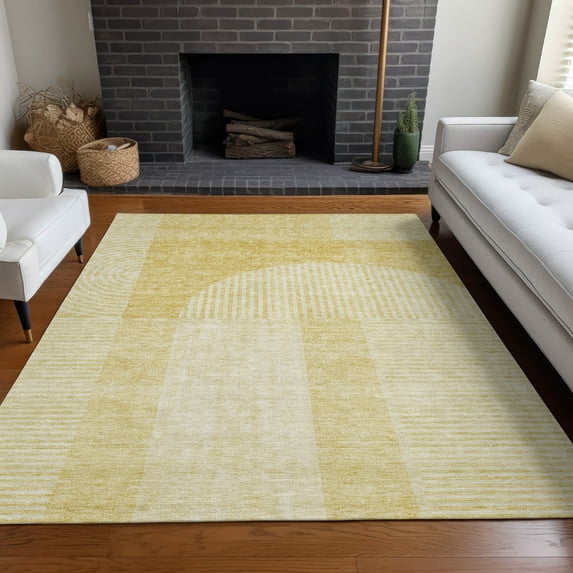 Addison Rugs Chantille Indoor/Outdoor Transitional Art Deco Gold Washable Rectangle Rug, 5' x 7'6"