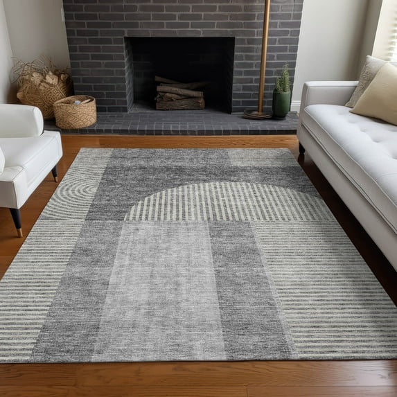 Addison Rugs Chantille Indoor/Outdoor Transitional Art Deco Gray Washable Rectangle Rug, 9' x 12'