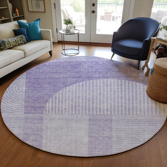 Addison Rugs Chantille Indoor/Outdoor Transitional Art Deco Lavender Washable Round Rug, 8' x 8'
