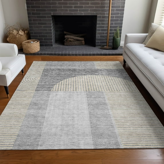 Addison Rugs Chantille Indoor/Outdoor Transitional Art Deco Silver Washable Rectangle Rug, 3' x 5'