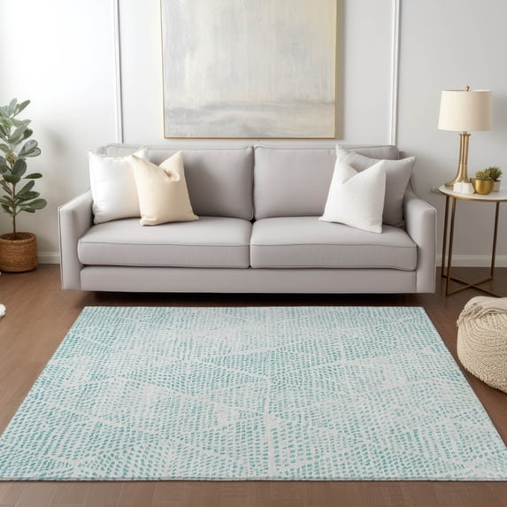 Addison Rugs Chantille Indoor/Outdoor Transitional Diamond Aqua Washable Rectangle Rug, 9' x 12'
