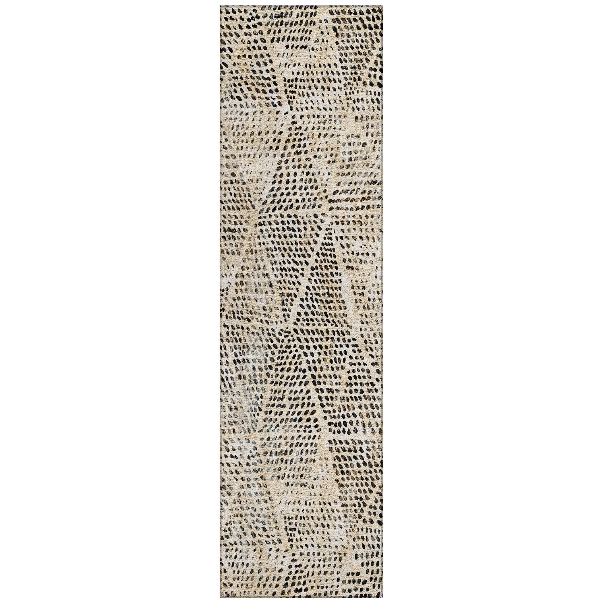 Beige and Black Diamond Pattern Indoor Outdoor Runner Rug