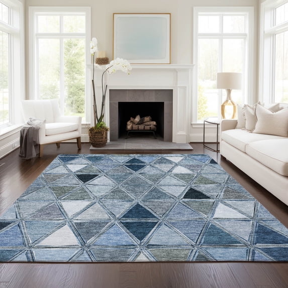 Addison Rugs Chantille Indoor/Outdoor Transitional Geometric Blue Washable Rectangle Rug, 5' x 7'6"