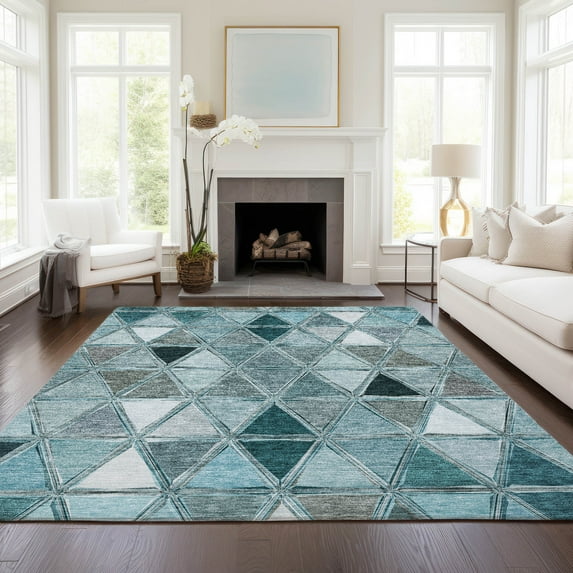 Addison Rugs Chantille Indoor/Outdoor Transitional Geometric Teal Washable Rectangle Rug, 9' x 12'