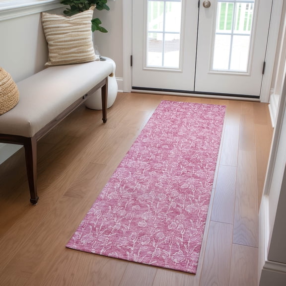 Addison Rugs Chantille Indoor/Outdoor Transitional Floral Blush Washable Runner Rug, 2'3" x 7'6"