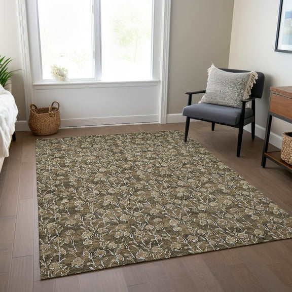 Addison Rugs Chantille Indoor/Outdoor Transitional Floral Brown Washable Rectangle Rug, 10' x 14'