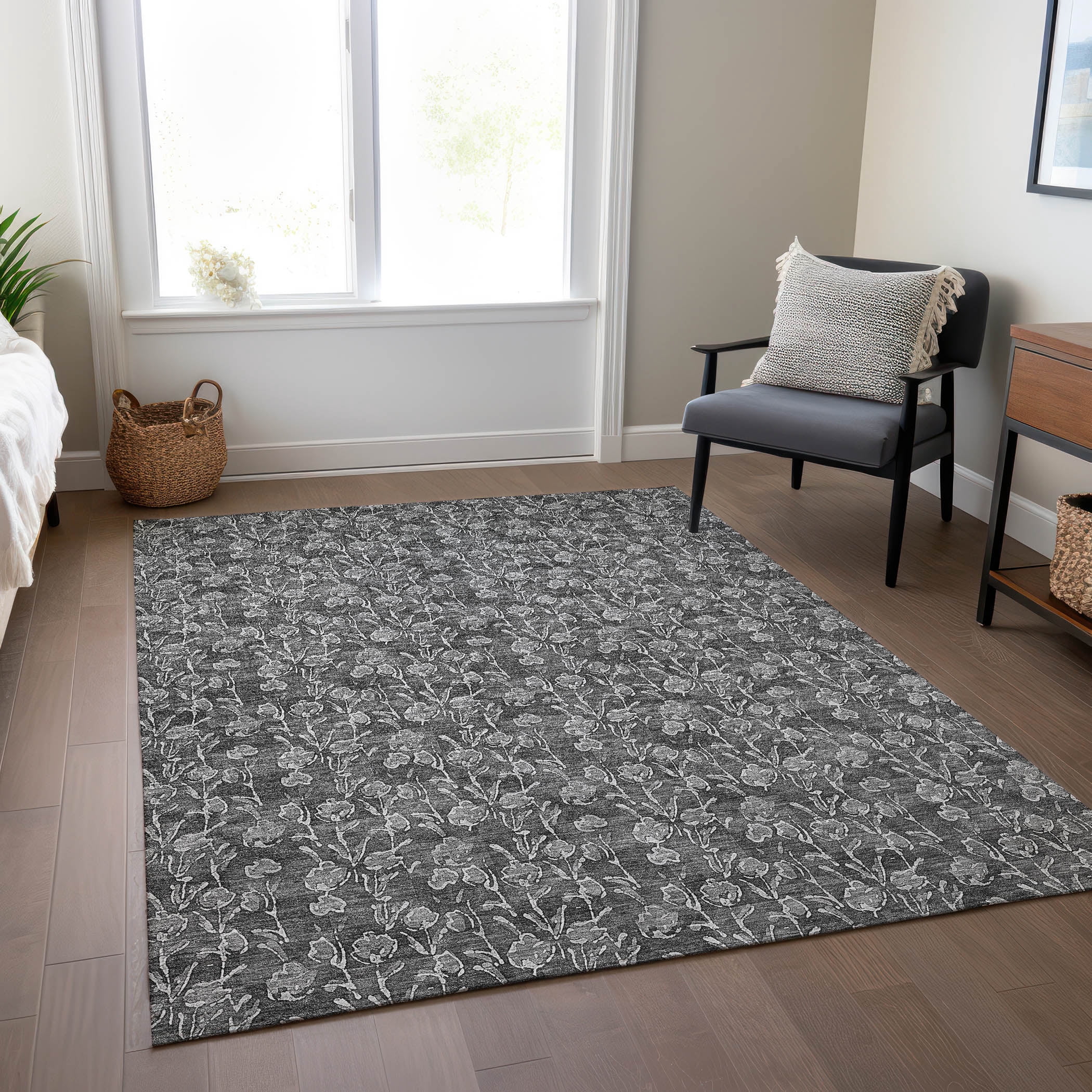 Gray 14x10 Rug Addison Rugs Chantille Indoor/Outdoor Transitional Floral Gray Washable ...