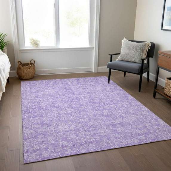 Addison Rugs Chantille Indoor/Outdoor Transitional Floral Lilac Washable Rectangle Rug, 5' x 7'6"