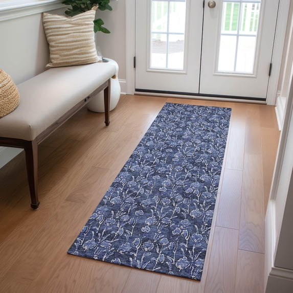 Addison Rugs Chantille Indoor/Outdoor Transitional Floral Navy Washable Runner Rug, 2'3" x 7'6"