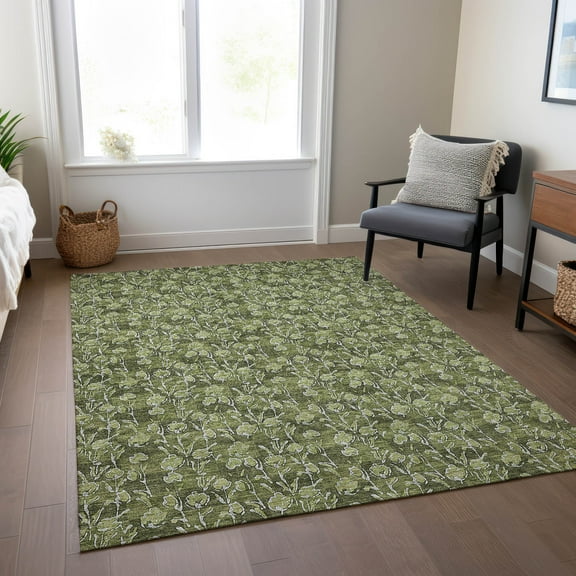 Addison Rugs Chantille Indoor/Outdoor Transitional Floral Olive Washable Rectangle Rug, 8' x 10'