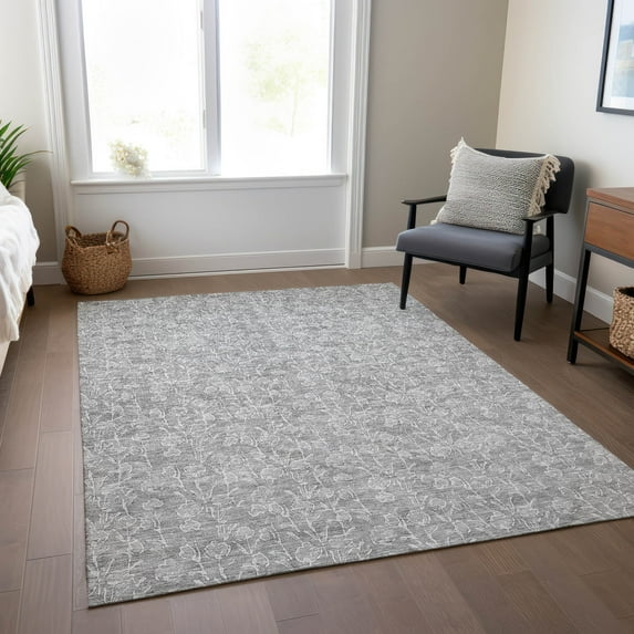 Addison Rugs Chantille Indoor/Outdoor Transitional Floral Silver Washable Rectangle Rug, 2'6" x 3'10"