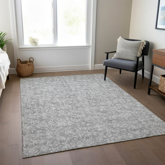 Addison Rugs Chantille Indoor/Outdoor Transitional Floral Silver Washable Rectangle Rug, 3' x 5'