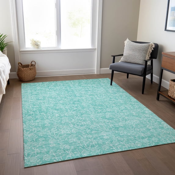 Addison Rugs Chantille Indoor/Outdoor Transitional Floral Teal Washable Rectangle Rug, 9' x 12'