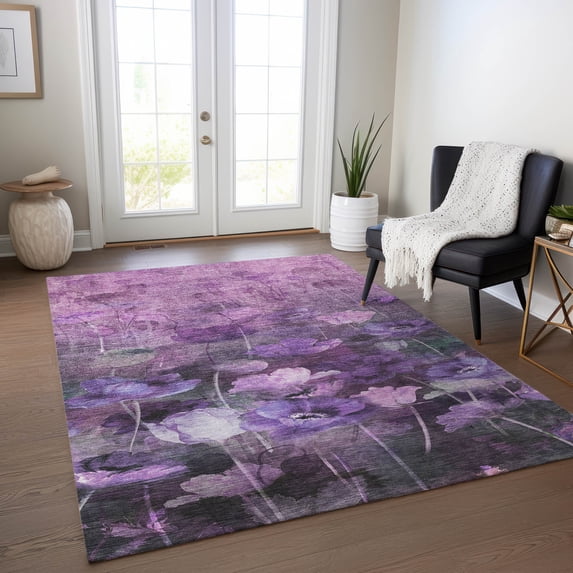 Addison Rugs Chantille Indoor/Outdoor Transitional Floral Purple Washable Rectangle Rug, 10' x 14'