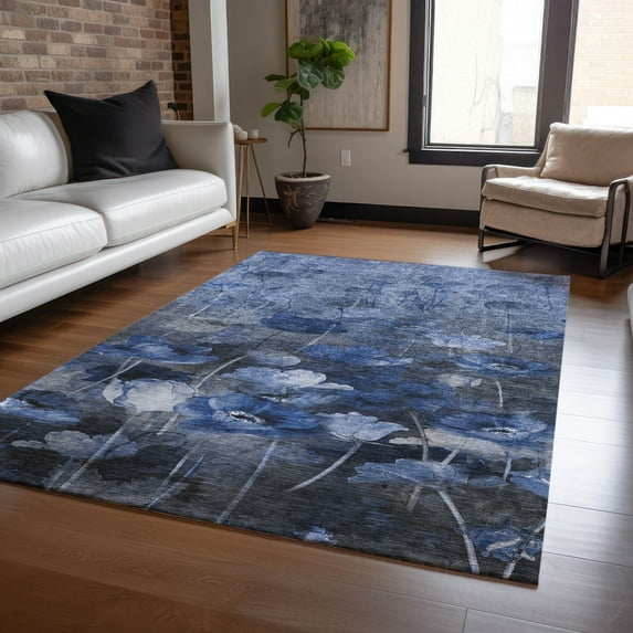 Addison Rugs Chantille Indoor/Outdoor Transitional Floral Blue Washable Rectangle Rug, 3' x 5'