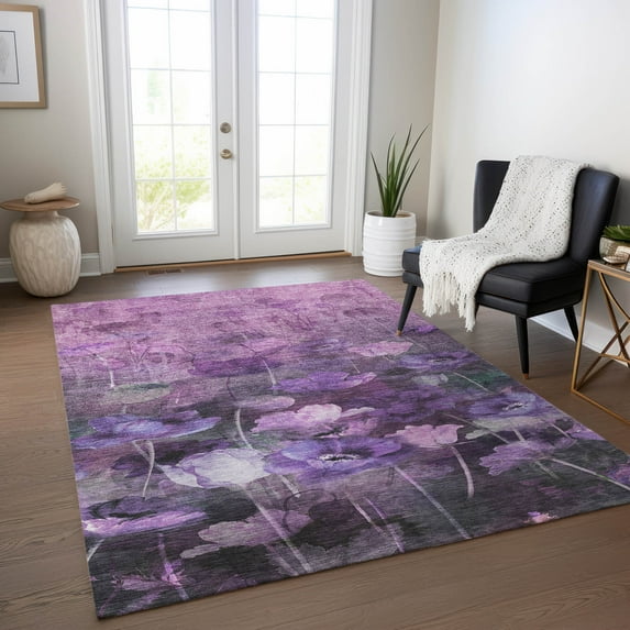Addison Rugs Chantille Indoor/Outdoor Transitional Floral Purple Washable Rectangle Rug, 3' x 5'
