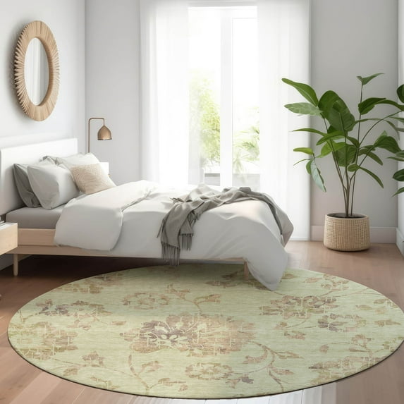 Addison Rugs Chantille Indoor/Outdoor Transitional Floral Aloe Washable Round Rug, 8' x 8'