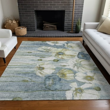 Addison Rugs Chantille Indoor/Outdoor Transitional Floral Blue Washable Rectangle Rug, 10' x 14'