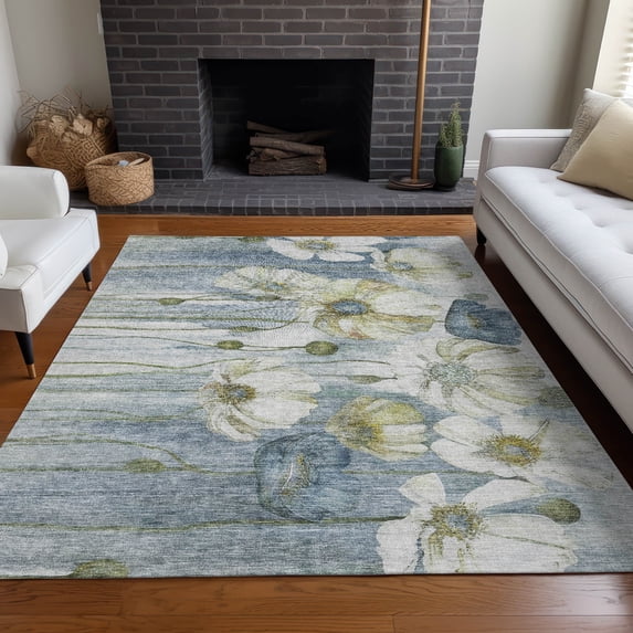 Addison Rugs Chantille Indoor/Outdoor Transitional Floral Blue Washable Rectangle Rug, 2'6" x 3'10"