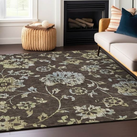 Addison Rugs Chantille Indoor/Outdoor Transitional Floral Chocolate Washable Rectangle Rug, 8' x 10'