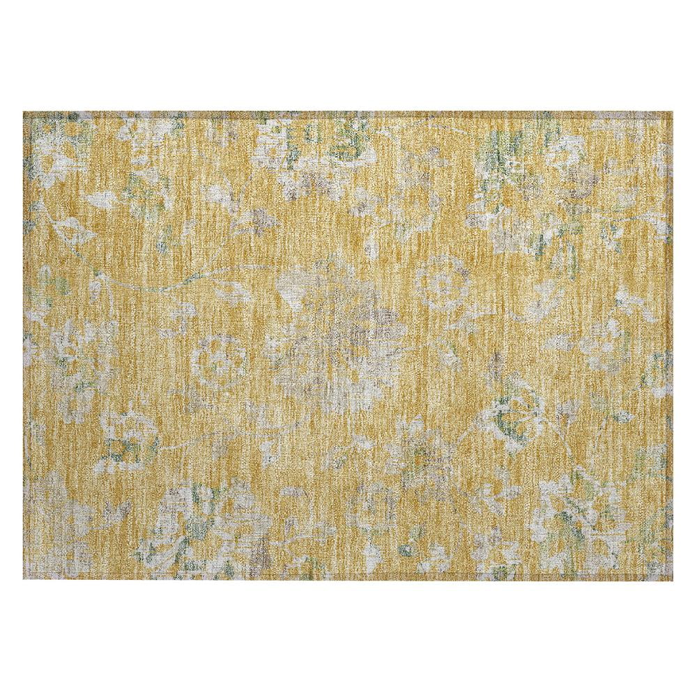 Gold Floral Synthetic Rectangular Indoor/Outdoor Rug