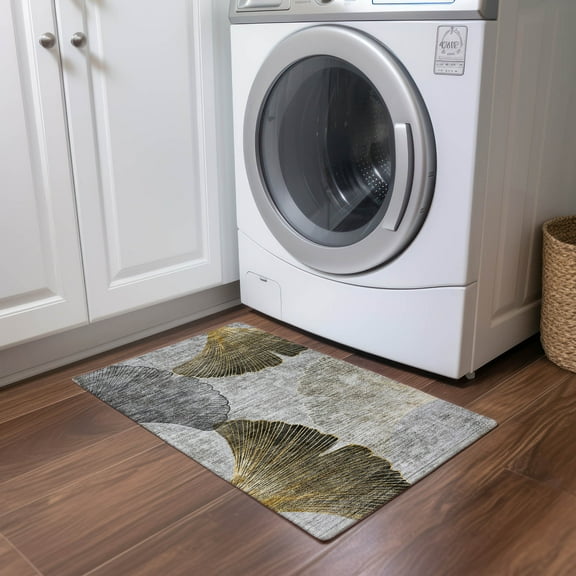 Addison Rugs Chantille Indoor/Outdoor Transitional Floral Gray Washable Rectangle Rug, 1'8" x 2'6"