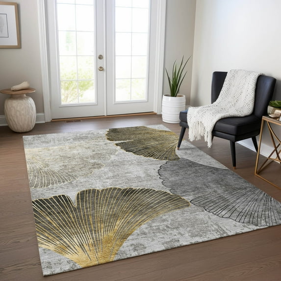 Addison Rugs Chantille Indoor/Outdoor Transitional Floral Gray Washable Rectangle Rug, 3' x 5'