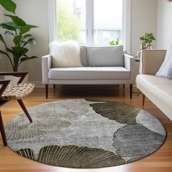 Addison Rugs Chantille Indoor/Outdoor Transitional Floral Gray Washable Round Rug, 8' x 8'