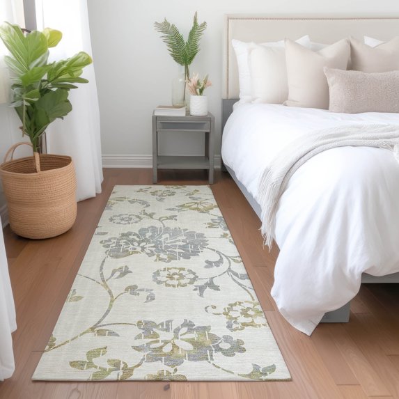 Addison Rugs Chantille Indoor/Outdoor Transitional Floral Ivory Washable Runner Rug, 2'3" x 7'6"