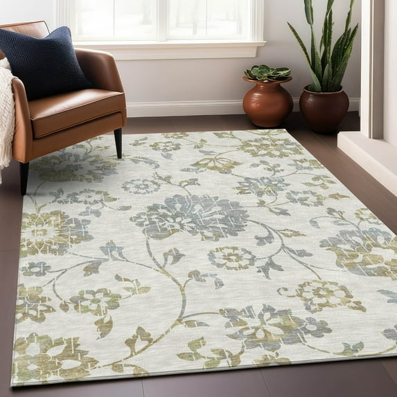 Addison Rugs Chantille Indoor/Outdoor Transitional Floral Ivory Washable Rectangle Rug, 5' x 7'6"