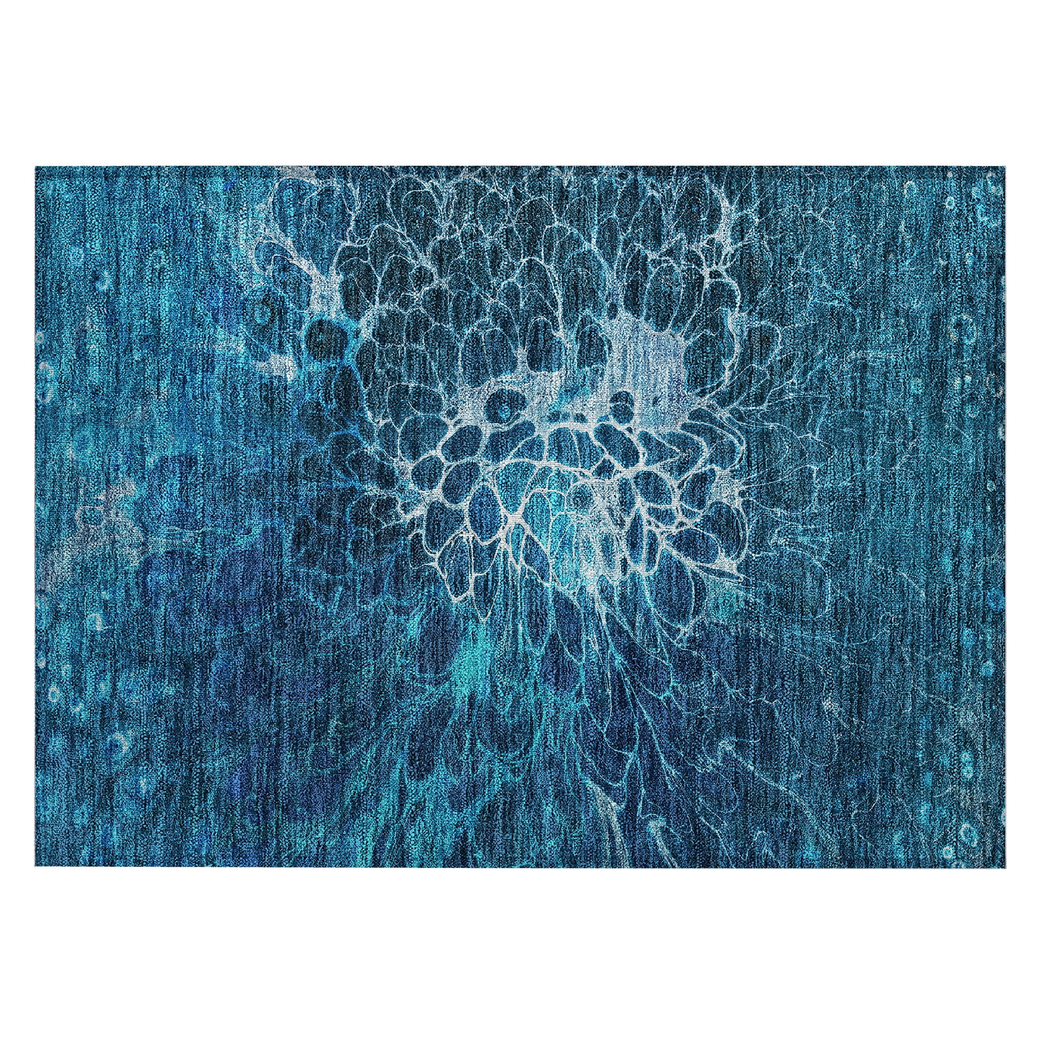 Navy and White Synthetic Washable Indoor/Outdoor Rug
