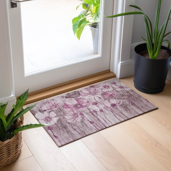 Addison Rugs Chantille Indoor/Outdoor Transitional Floral Plum Washable Rectangle Rug, 1'8" x 2'6"