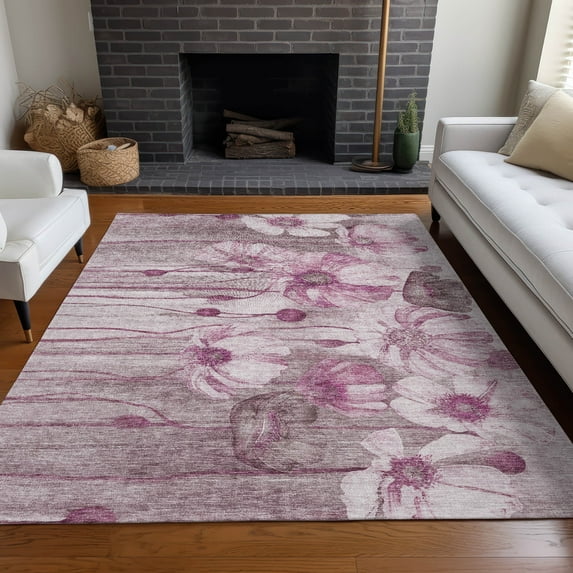 Addison Rugs Chantille Indoor/Outdoor Transitional Floral Plum Washable Rectangle Rug, 5' x 7'6"