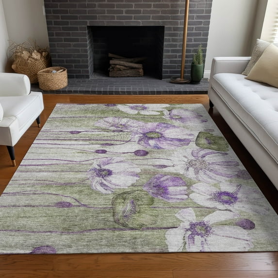 Addison Rugs Chantille Indoor/Outdoor Transitional Floral Purple Washable Rectangle Rug, 2'6" x 3'10"