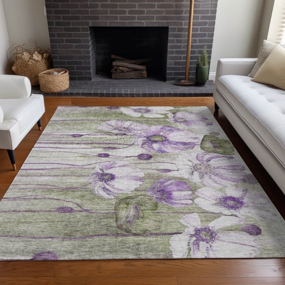 Addison Rugs Chantille Indoor/Outdoor Transitional Floral Purple Washable Rectangle Rug, 5' x 7'6"