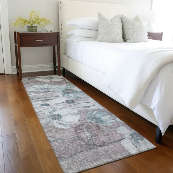 Addison Rugs Chantille Indoor/Outdoor Transitional Floral Teal Washable Runner Rug, 2'3" x 7'6"