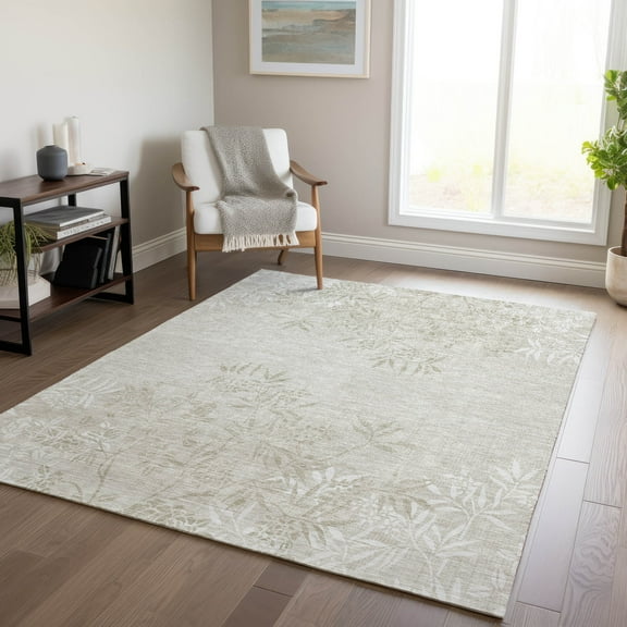 Addison Rugs Chantille Indoor/Outdoor Transitional Floral Beige Washable Rectangle Rug, 5' x 7'6"