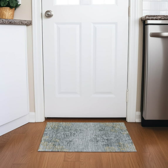 Addison Rugs Chantille Indoor/Outdoor Transitional Floral Gray Washable Rectangle Rug, 1'8" x 2'6"
