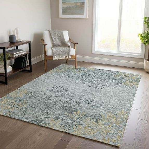 Addison Rugs Chantille Indoor/Outdoor Transitional Floral Gray Washable Rectangle Rug, 5' x 7'6"