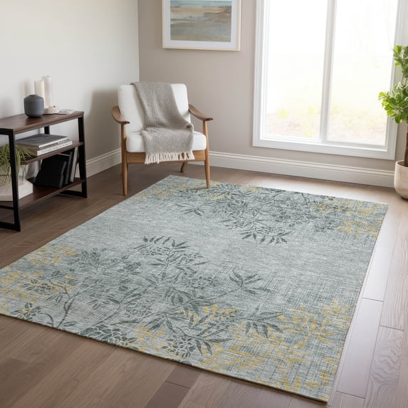 Addison Rugs Chantille Indoor/Outdoor Transitional Floral Gray Washable Rectangle Rug, 8' x 10'