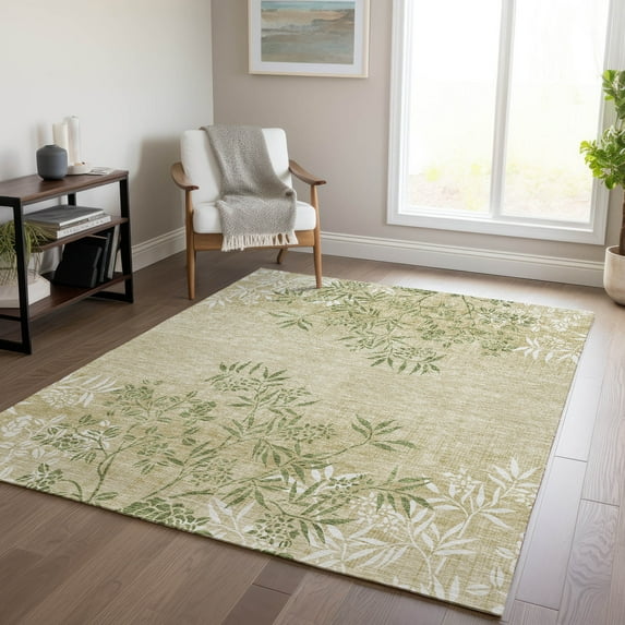Addison Rugs Chantille Indoor/Outdoor Transitional Floral Khaki Washable Rectangle Rug, 3' x 5'