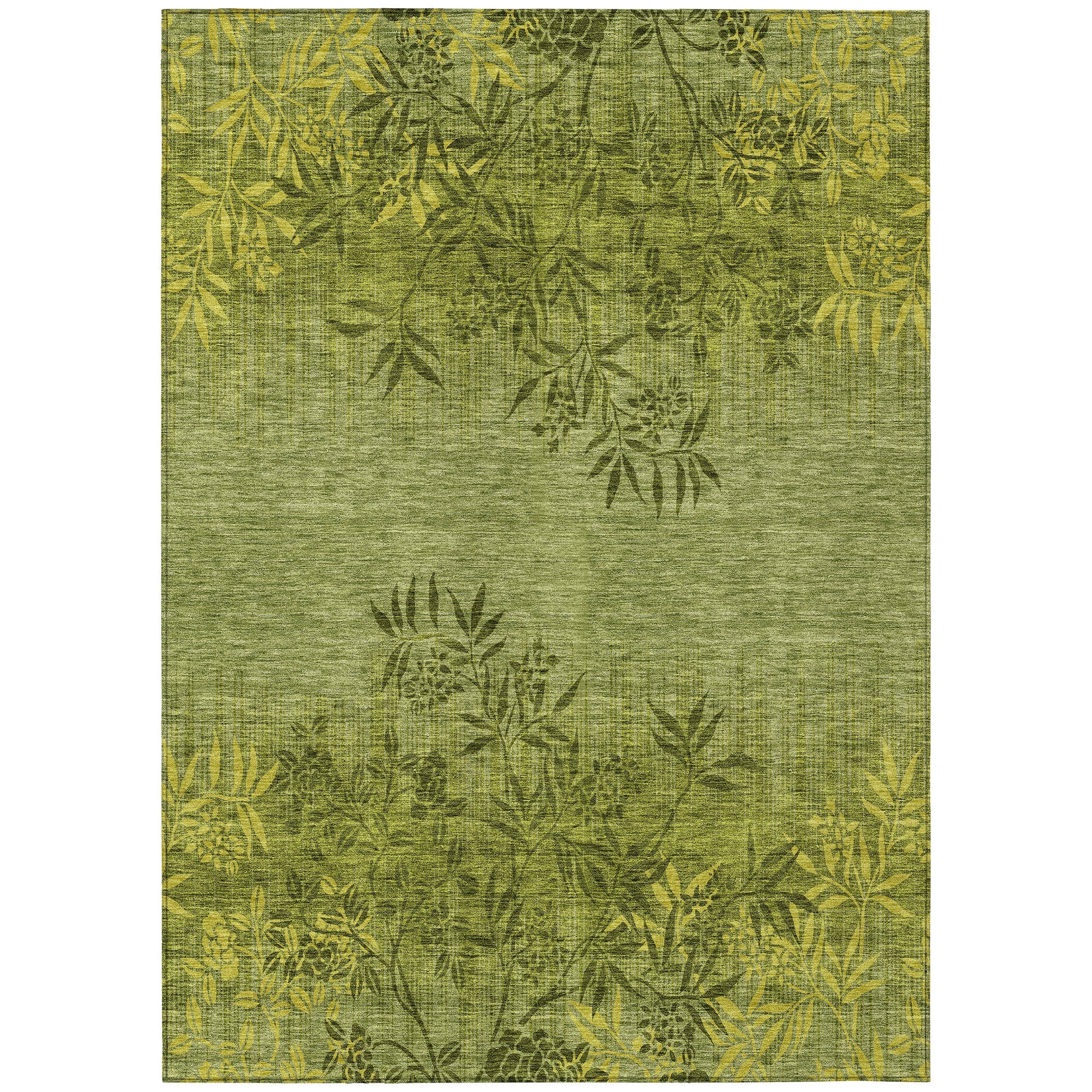 Olive Green Floral Synthetic Indoor Outdoor Area Rug