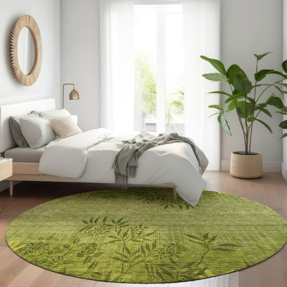 Addison Rugs Chantille Indoor/Outdoor Transitional Floral Olive Washable Round Rug, 8' x 8'