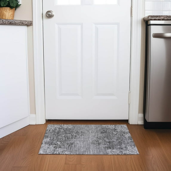 Addison Rugs Chantille Indoor/Outdoor Transitional Floral Pewter Washable Rectangle Rug, 1'8" x 2'6"