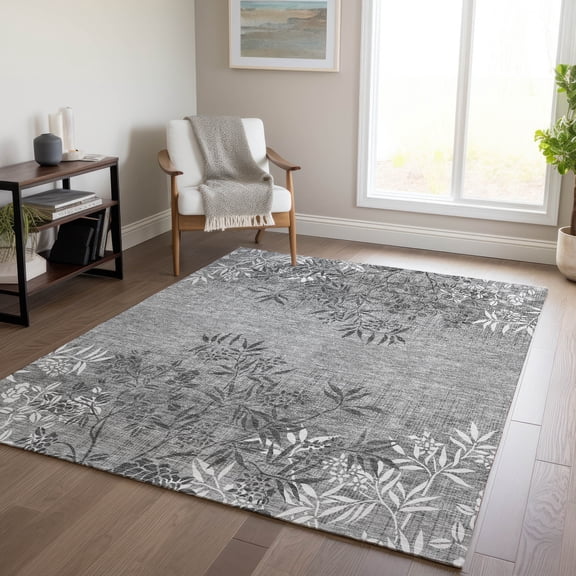 Addison Rugs Chantille Indoor/Outdoor Transitional Floral Pewter Washable Rectangle Rug, 10' x 14'