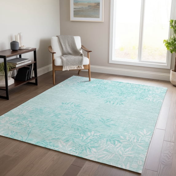 Addison Rugs Chantille Indoor/Outdoor Transitional Floral Teal Washable Rectangle Rug, 5' x 7'6"