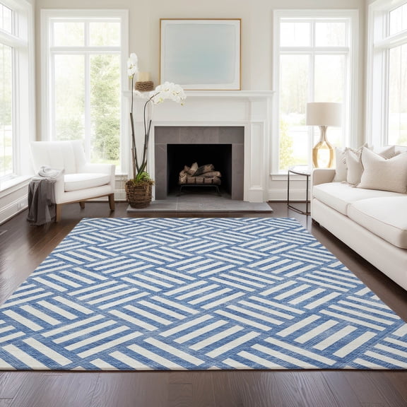 Addison Rugs Chantille Indoor/Outdoor Transitional Squares Blue Washable Rectangle Rug, 2'6" x 3'10"