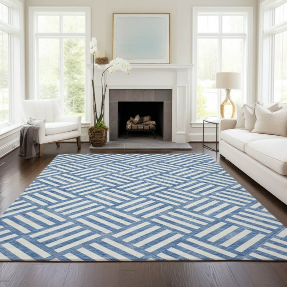Addison Rugs Chantille Indoor/Outdoor Transitional Squares Blue Washable Rectangle Rug, 3' x 5'