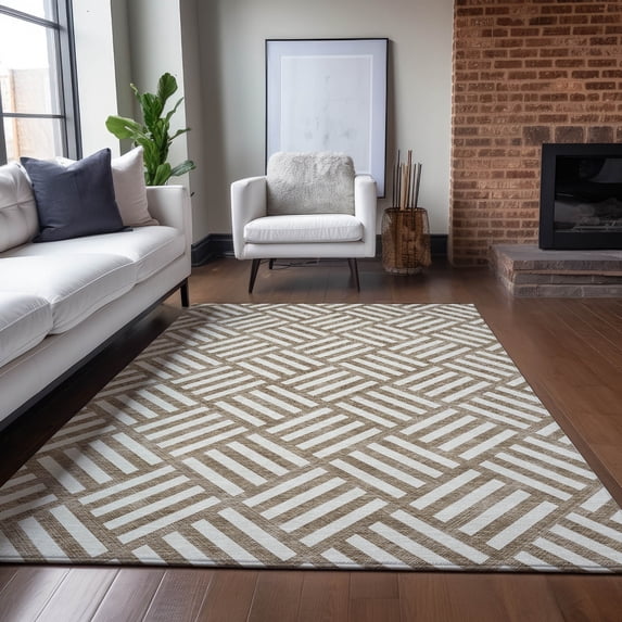 Addison Rugs Chantille Indoor/Outdoor Transitional Squares Brown Washable Rectangle Rug, 5' x 7'6"